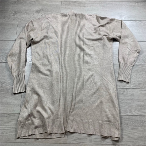 Ellie Ribbed Cream Long Line Open Front Cardigan - Picture 2 of 7